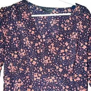 dark blue dress with pink flower patterns size S fits a 2 and 4 worn only once!